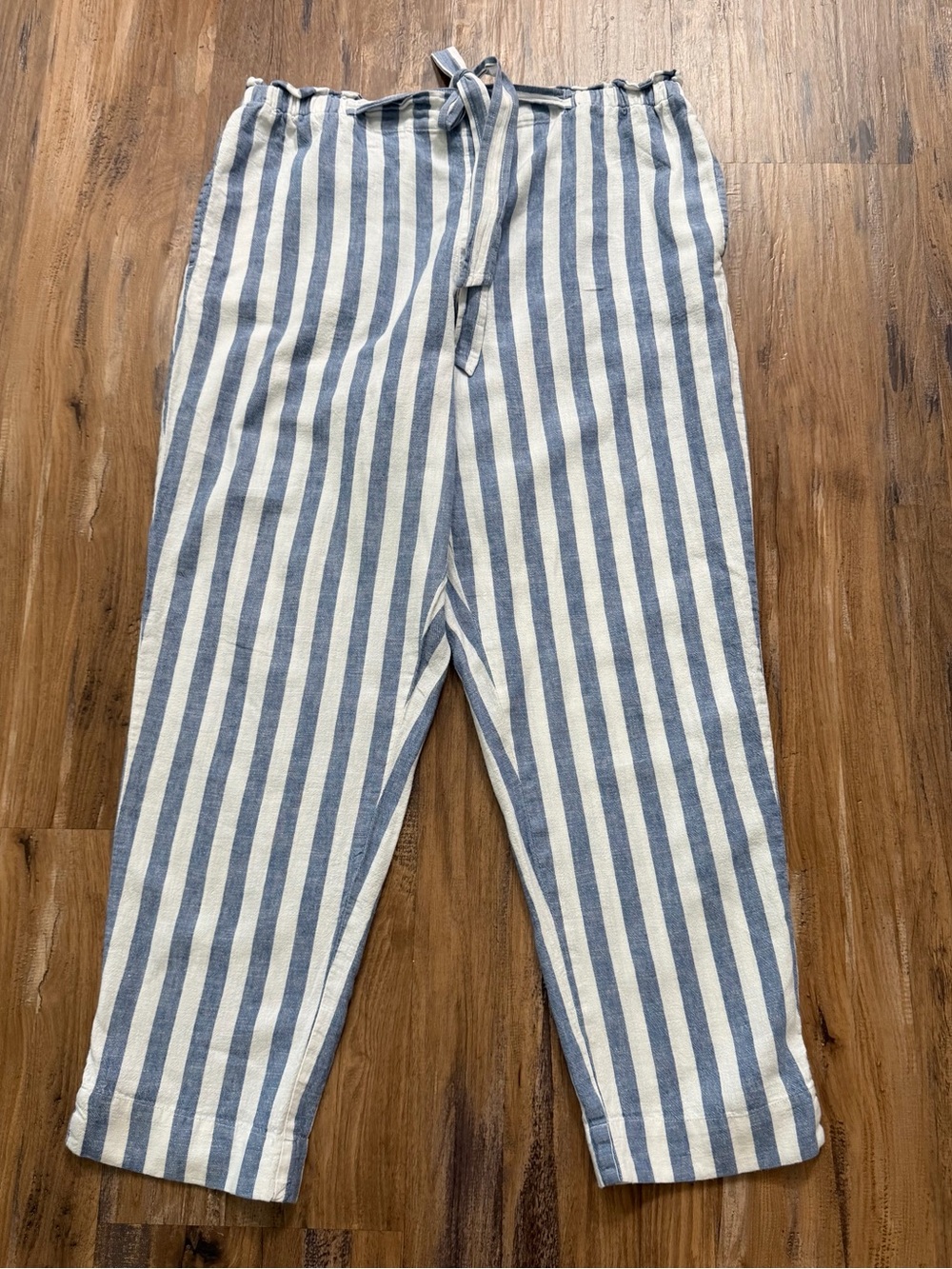 beachlunchlounge Blue White Striped Women's Linen Cotton Coastal Preppy Pants